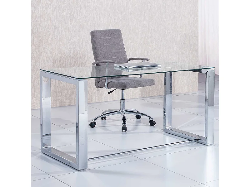 Table de bureau coloris chromé - Longueur 140 x largeur 70 cm