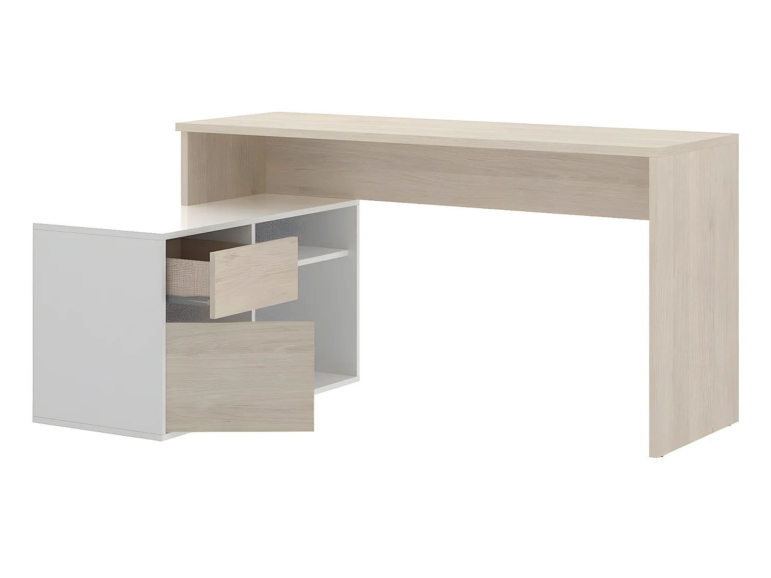 Bureau angulaire coloris naturel/blanc brillant - Longueur 139 x Profondeur 92 x Hauteur 75 cm