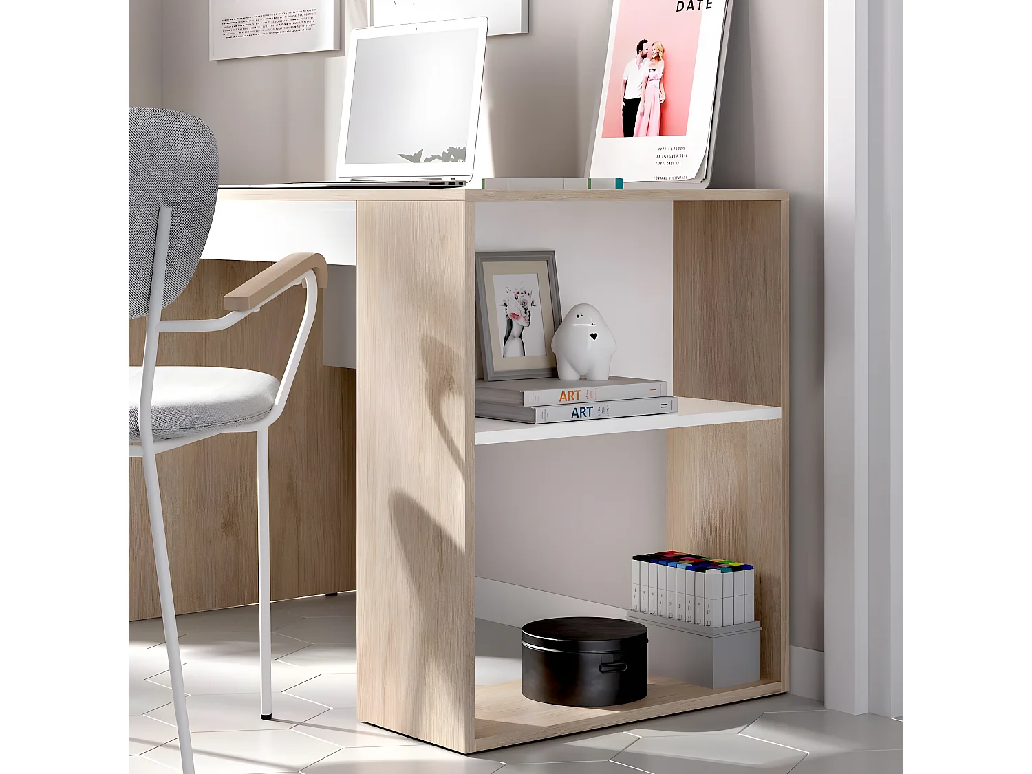 Bureau 1 tiroir coloris naturel/blanc - Longueur 115 x Profondeur 50 x Hauteur 74 cm