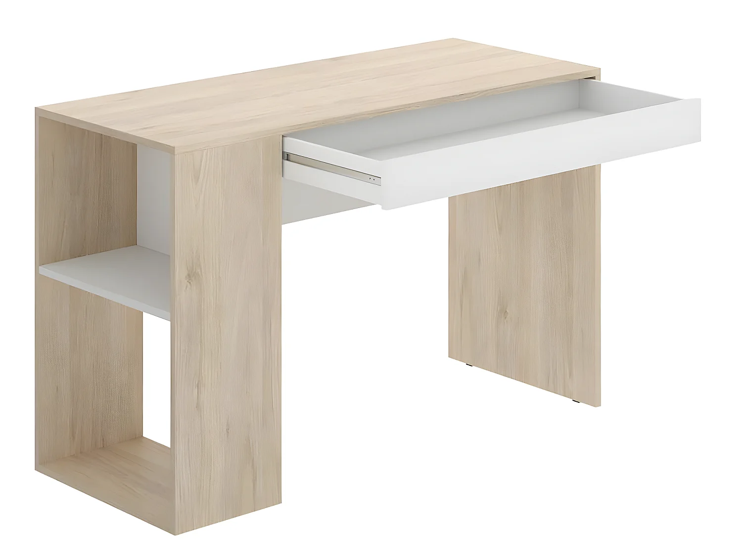 Bureau 1 tiroir coloris naturel/blanc - Longueur 115 x Profondeur 50 x Hauteur 74 cm