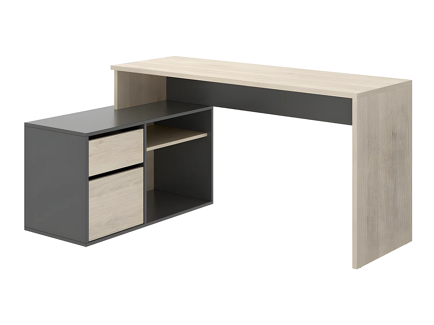 Bureau angulaire coloris naturel/graphite - Longueur 139 x Profondeur 92 x Hauteur 75 cm