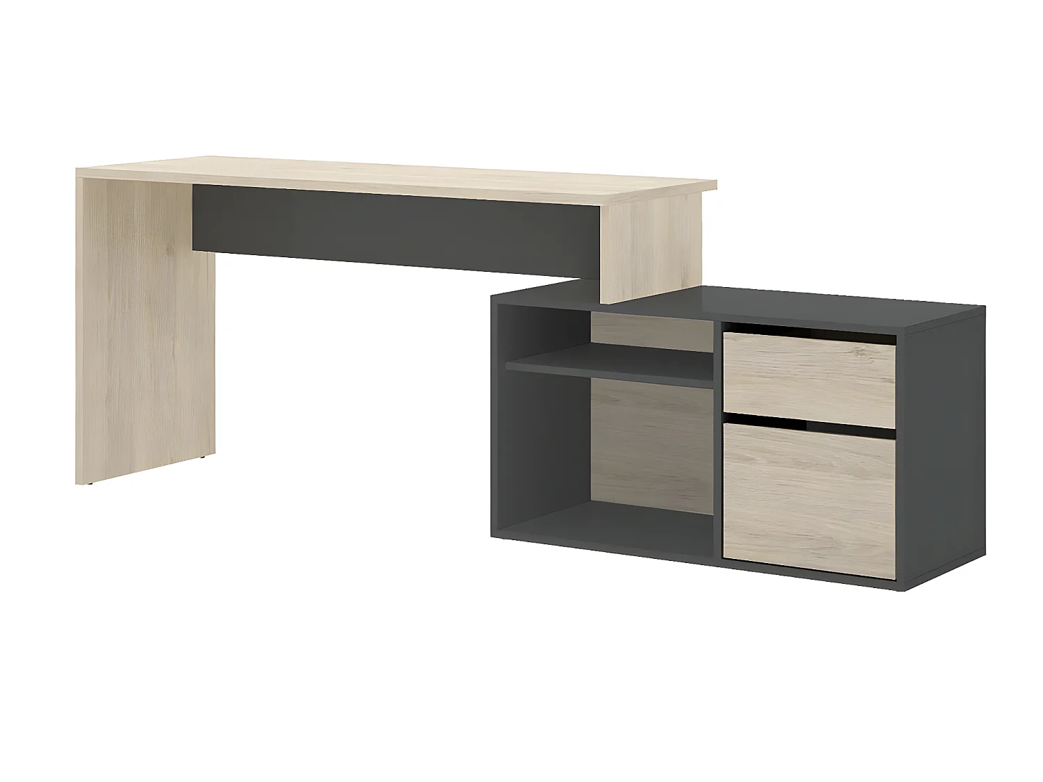 Bureau angulaire coloris naturel/graphite - Longueur 139 x Profondeur 92 x Hauteur 75 cm