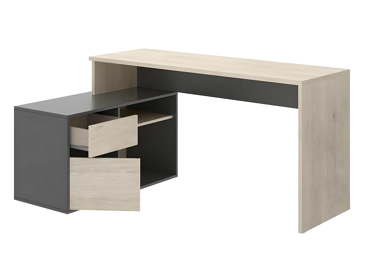 Bureau angulaire coloris naturel/graphite - Longueur 139 x Profondeur 92 x Hauteur 75 cm