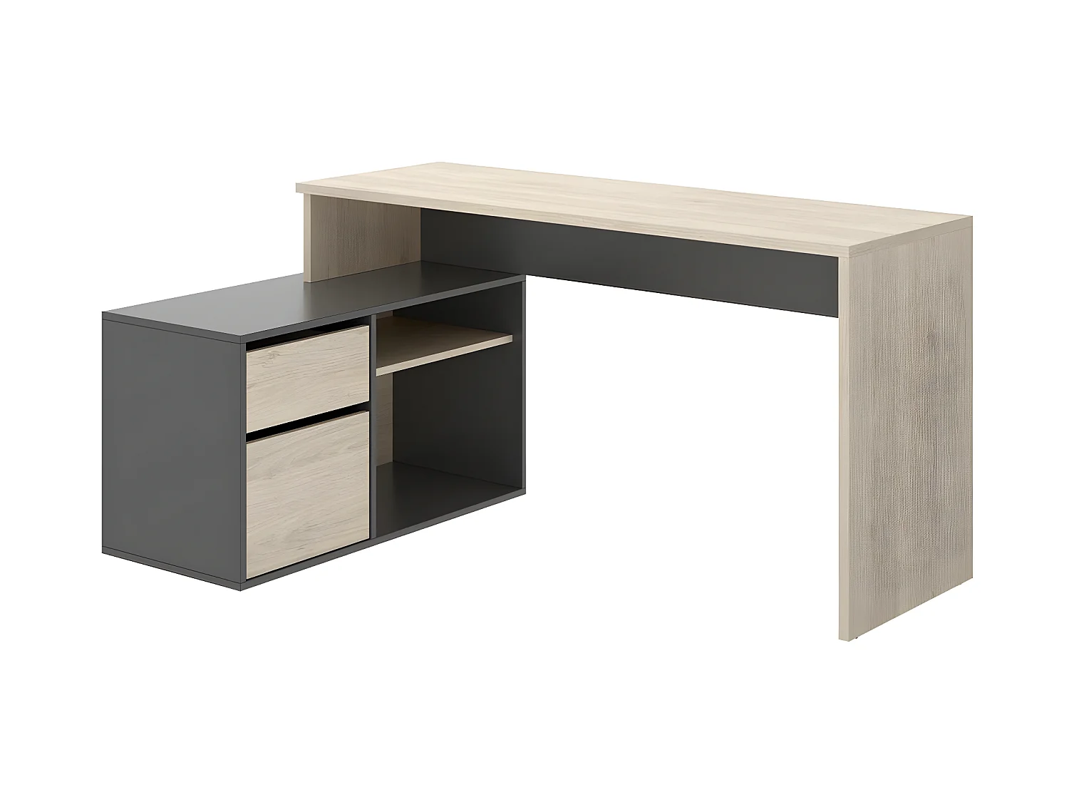 Bureau angulaire coloris naturel/graphite - Longueur 139 x Profondeur 92 x Hauteur 75 cm