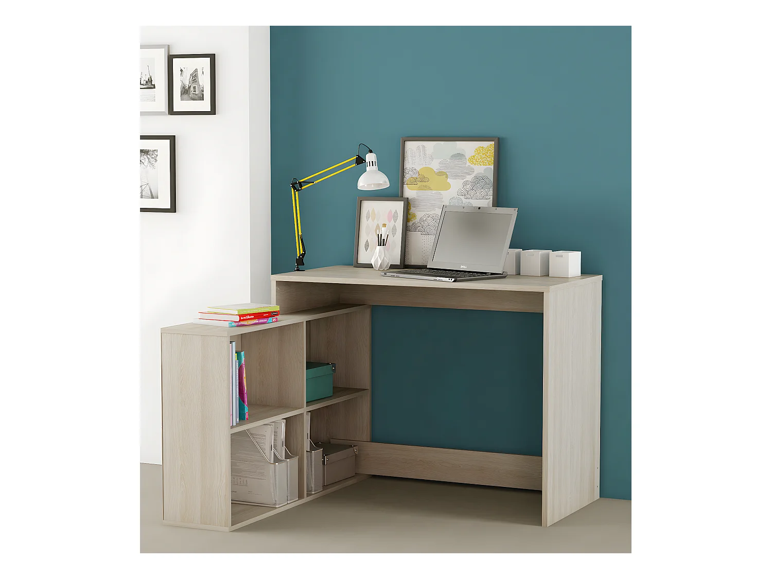 Bureau d'angle en panneau de particules, chêne shannon - 111,9 x 76,7 x 100,7 cm