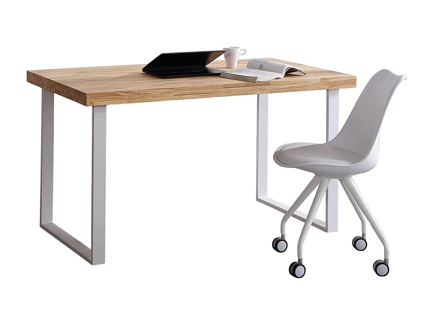 Table de bureau en bois coloris chêne nordique / pieds blanc - Longueur 120 x profondeur 60 x hauteur 73 cm