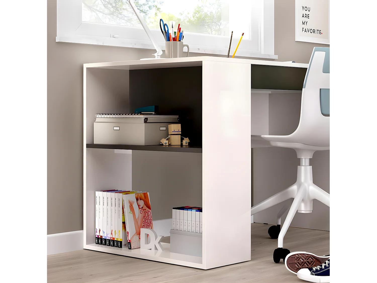 Bureau 1 tiroir coloris blanc/graphite - Longueur 115 x Profondeur 50 x Hauteur 74 cm