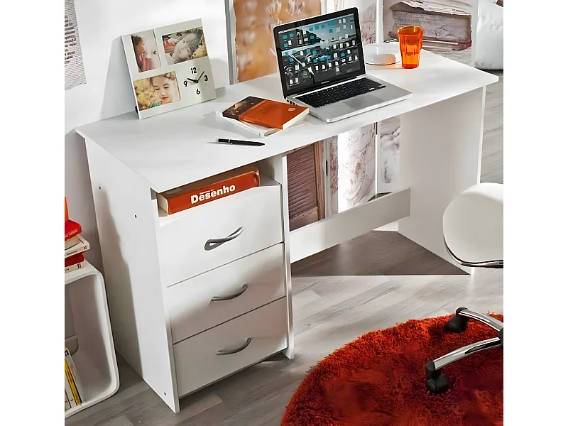 Bureau en bois coloris blanc mat - 123 x 76,5 x 50,1 cm
