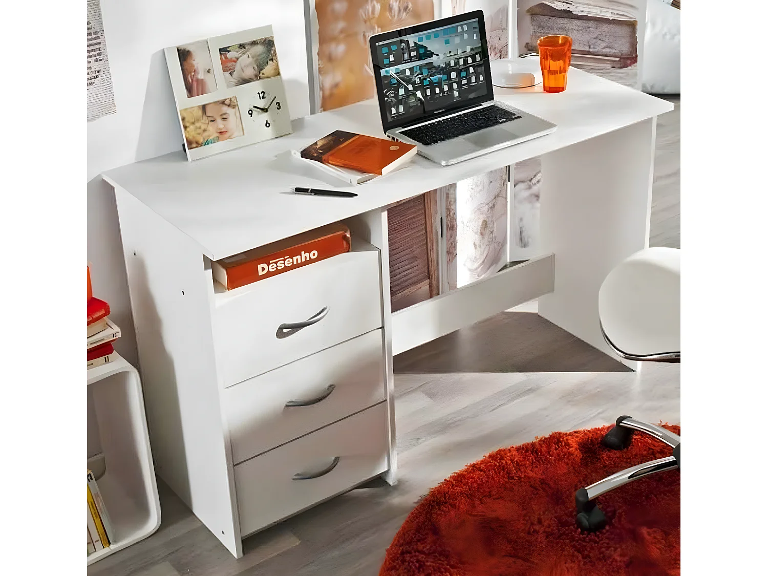Bureau en bois coloris blanc mat - 123 x 76,5 x 50,1 cm