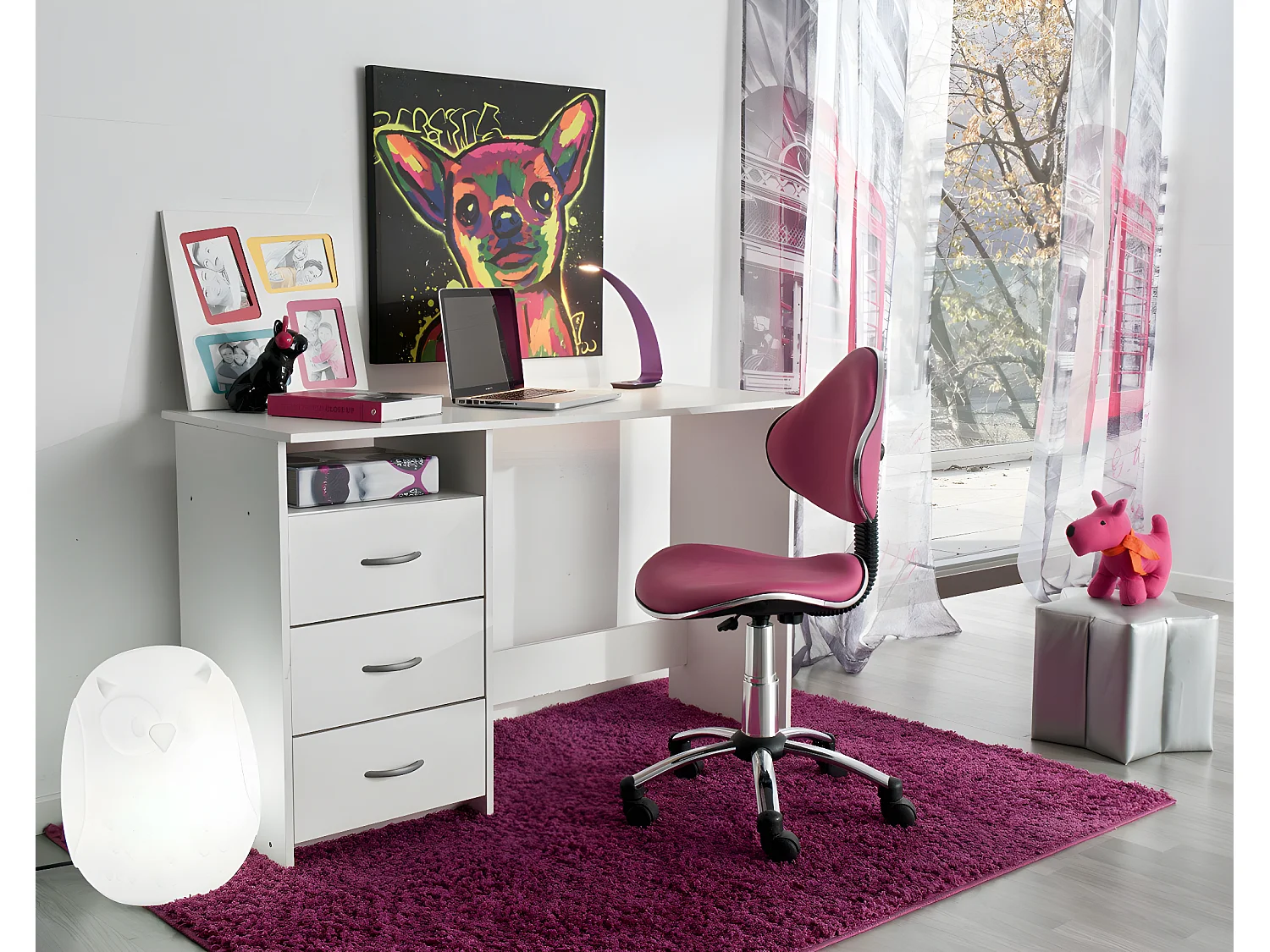 Bureau en bois coloris blanc mat - 123 x 76,5 x 50,1 cm