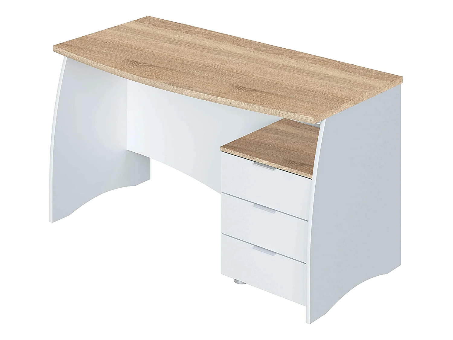 Bureau avec caisson de 3 tiroirs coloris blanc artic / chêne canadien - Hauteur 74 x Longueur 136 x Profondeur 67 cm