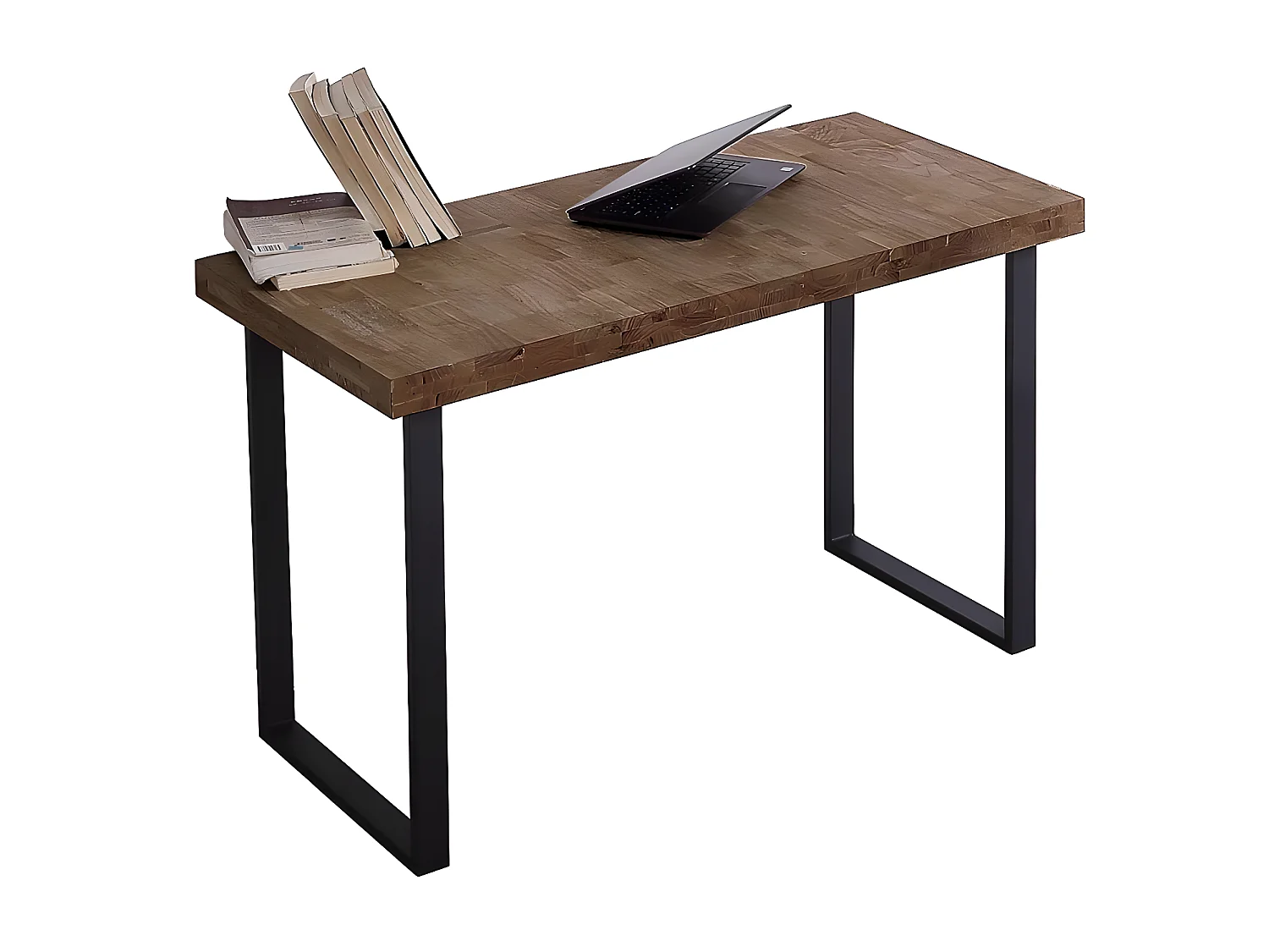 Table de bureau en bois coloris chêne américain / pieds noir - Longueur 120 x profondeur 60 x hauteur 73 cm