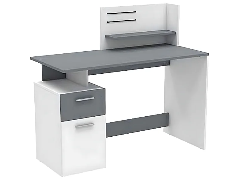 Bureau design avec 1 porte et 1 tiroir, coloris blanc/gris graphite - Dim : 121,5 x 109,7 x 55,1 cm