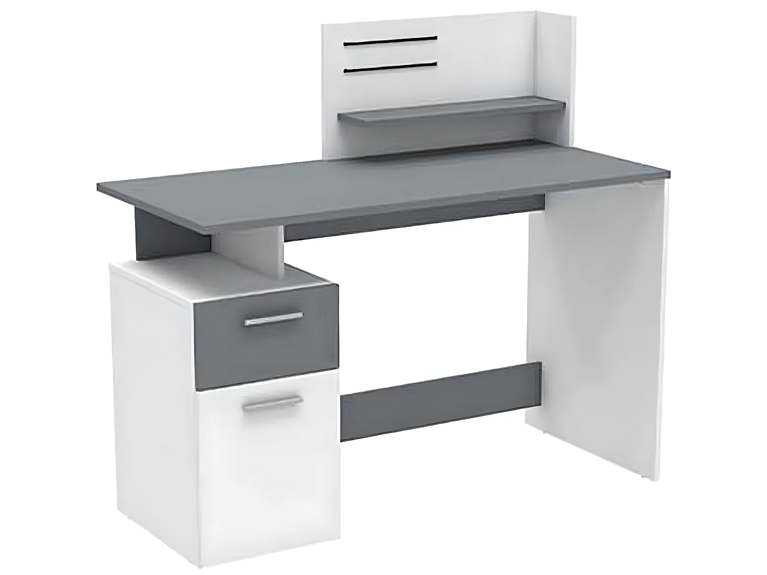 Bureau design avec 1 porte et 1 tiroir, coloris blanc/gris graphite - Dim : 121,5 x 109,7 x 55,1 cm