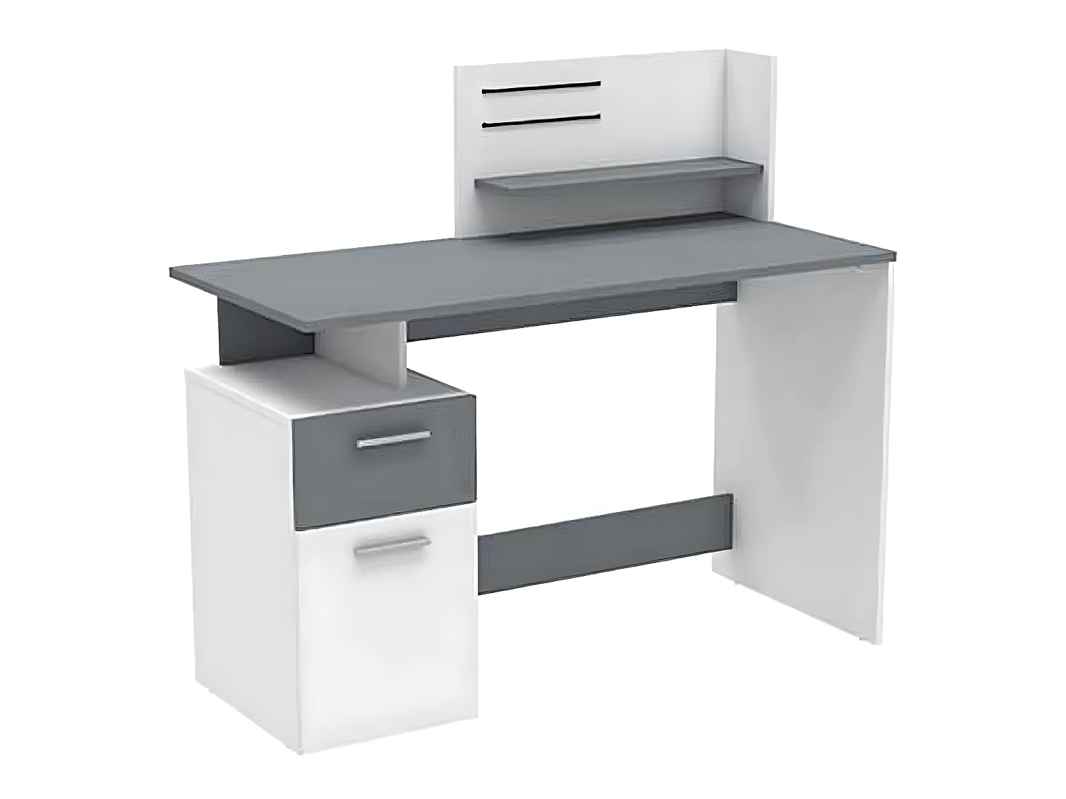 Bureau design avec 1 porte et 1 tiroir, coloris blanc/gris graphite - Dim : 121,5 x 109,7 x 55,1 cm