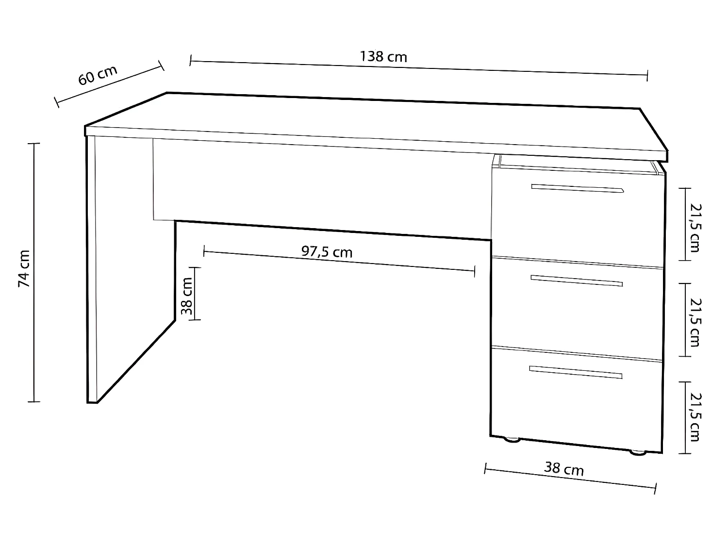 Bureau avec 3 tiroirs coloris Blanc Artik - 74 x 138 x 60 cm
