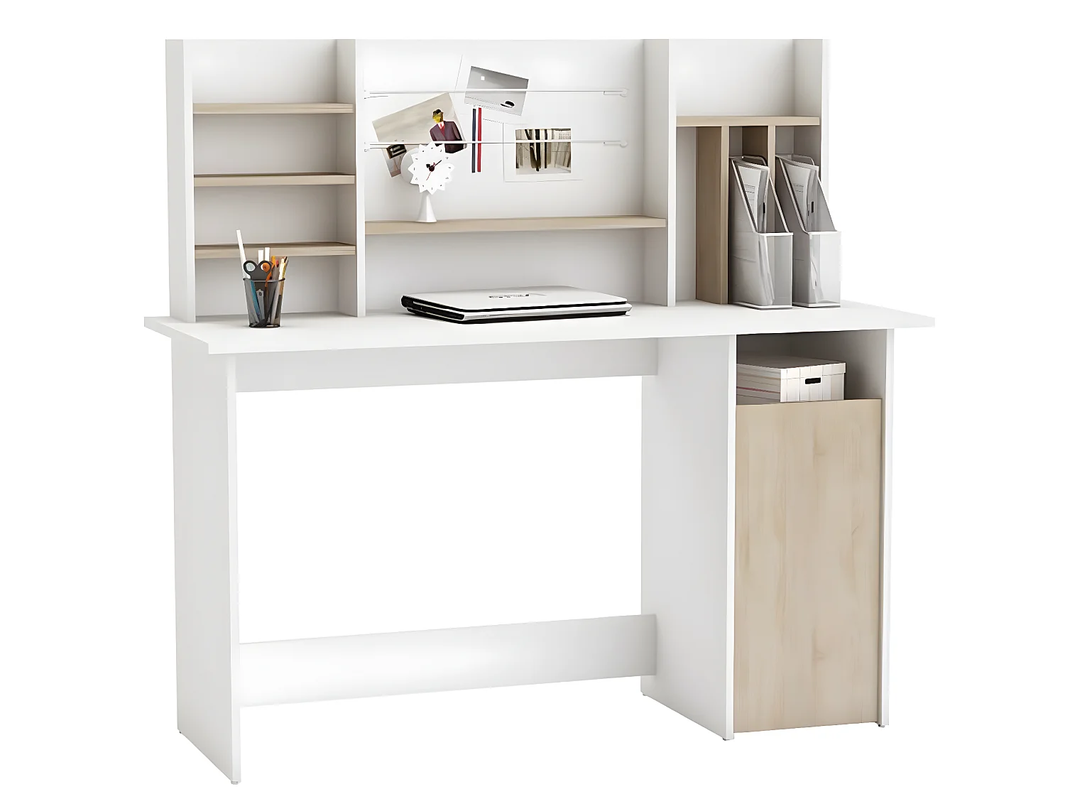 Bureau / meuble bureau coloris chêne brosse/blanc mat - 134,8 x 73,7 x 50,1 cm