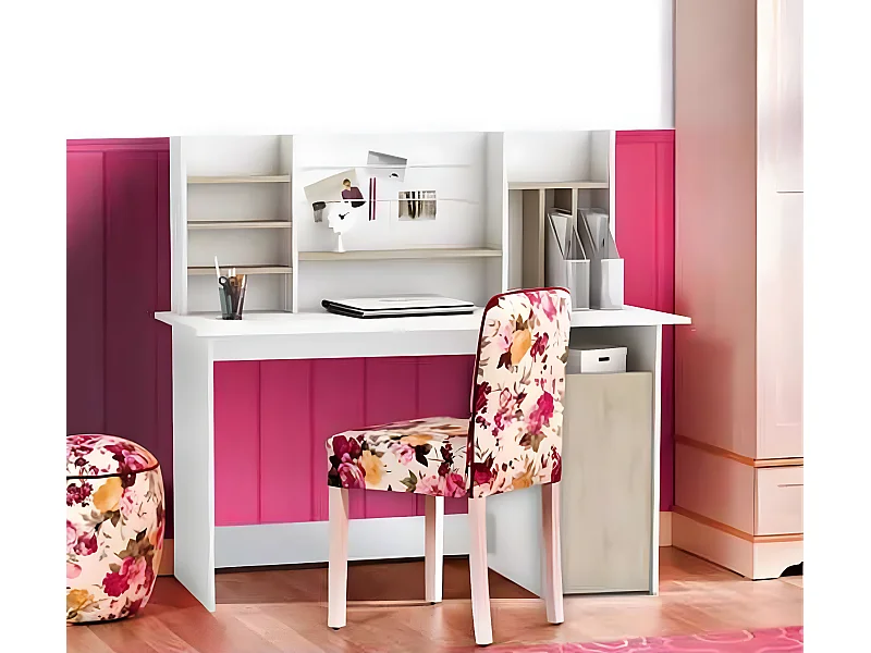 Bureau / meuble bureau coloris chêne brosse/blanc mat - 134,8 x 73,7 x 50,1 cm