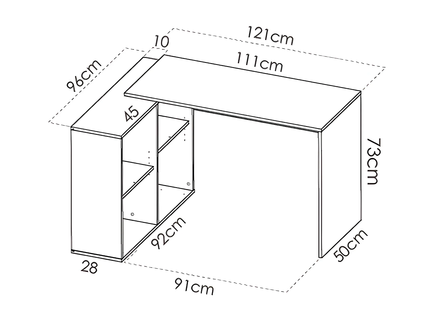 Bureau avec rangement coloris naturel - Longueur 120.6 x Profondeur 95.5 x Hauteur 73.6 cm