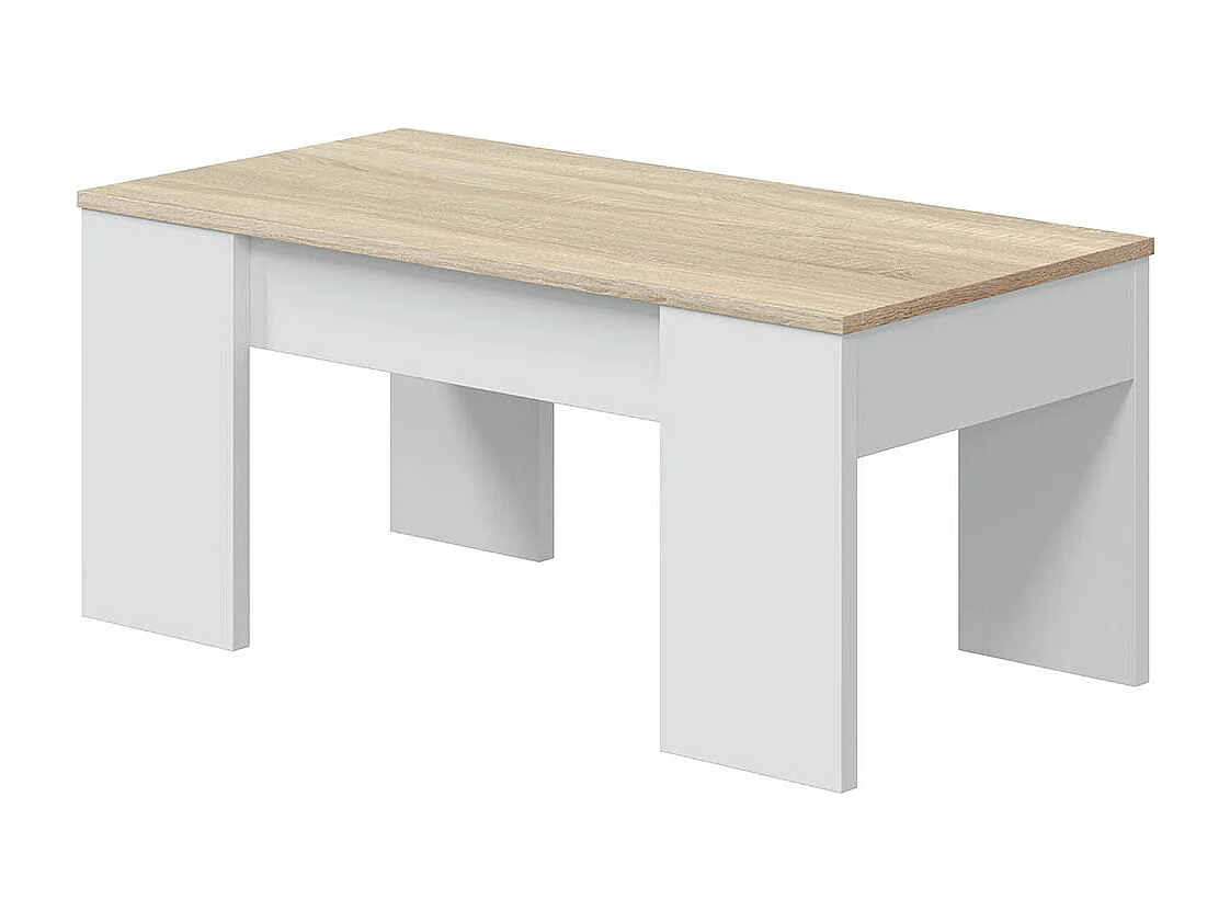 Table basse modulable en panneaux de particules coloris blanc artik/ chêne canadien -Dim : L100 x P50 x H42 cm