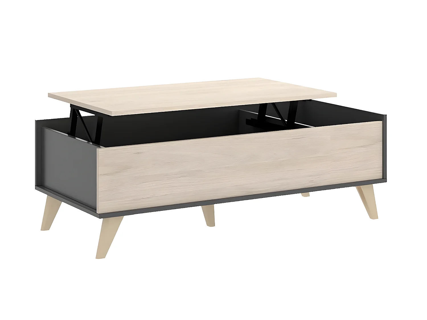 Table basse modulable coloris graphite/naturel - Longueur 99 x Hauteur 41 x Profondeur 60 cm