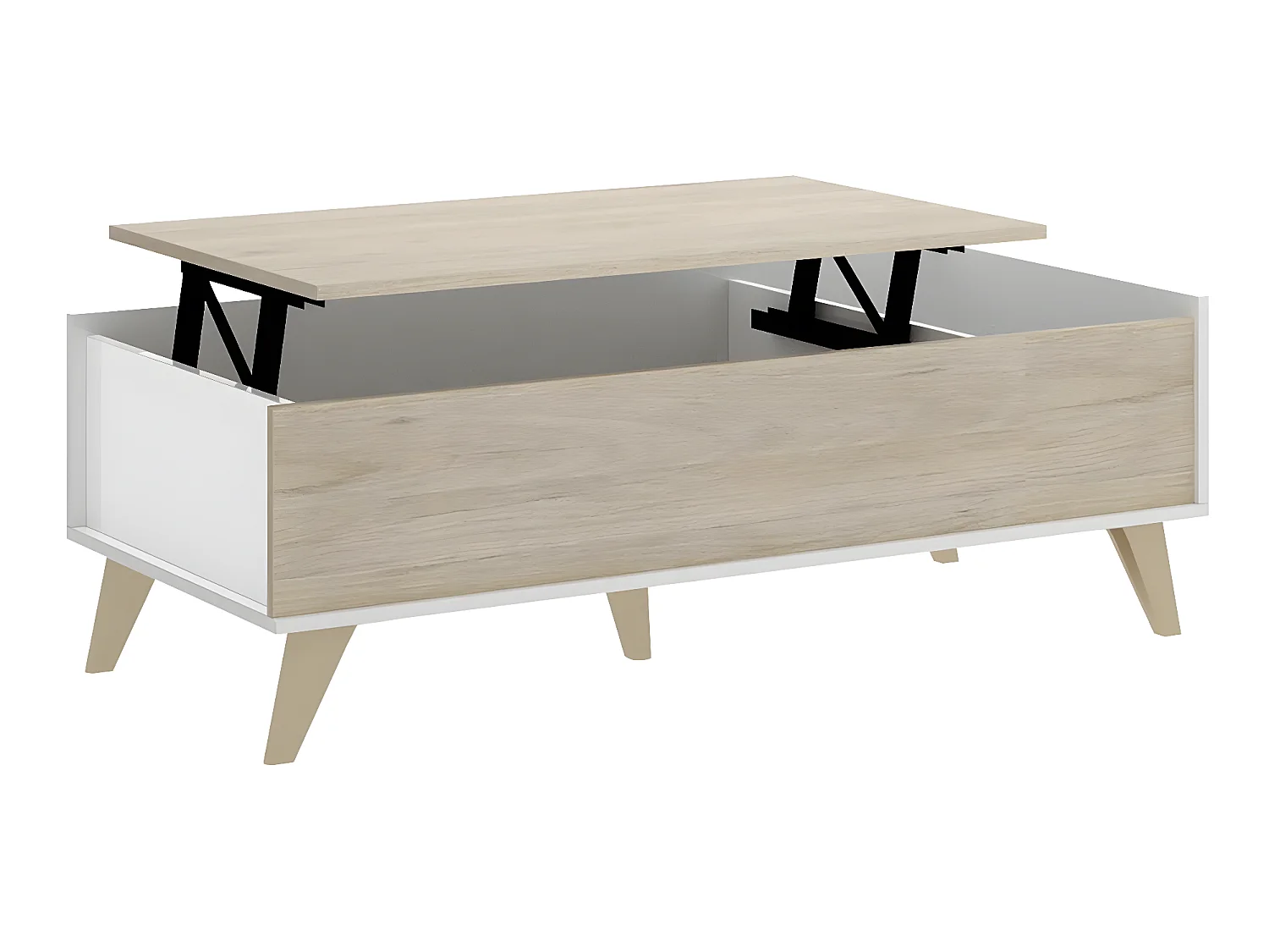 Table basse modulable coloris blanc/naturel - Longueur 99 x Hauteur 41 x Profondeur 60 cm