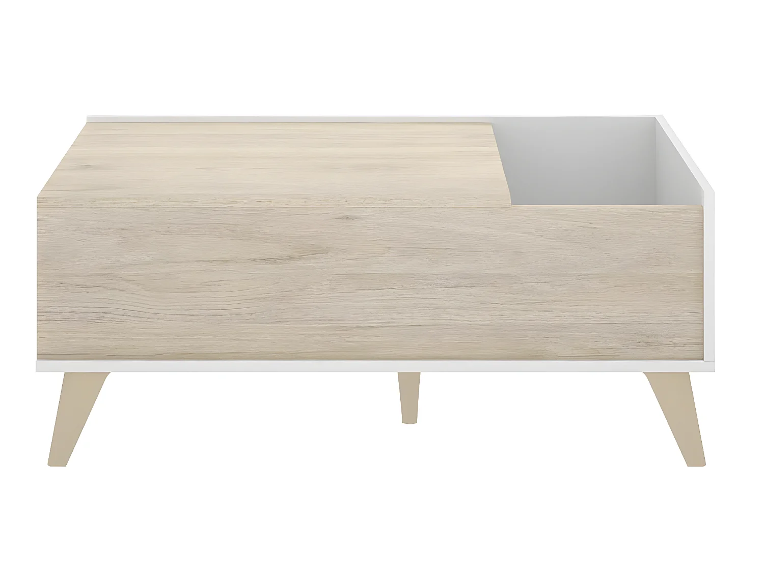 Table basse modulable coloris blanc/naturel - Longueur 99 x Hauteur 41 x Profondeur 60 cm