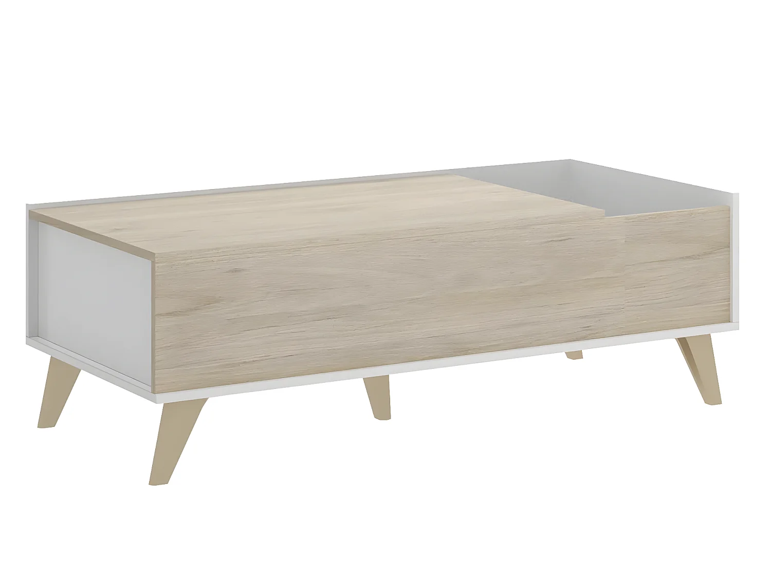 Table basse modulable coloris blanc/naturel - Longueur 99 x Hauteur 41 x Profondeur 60 cm