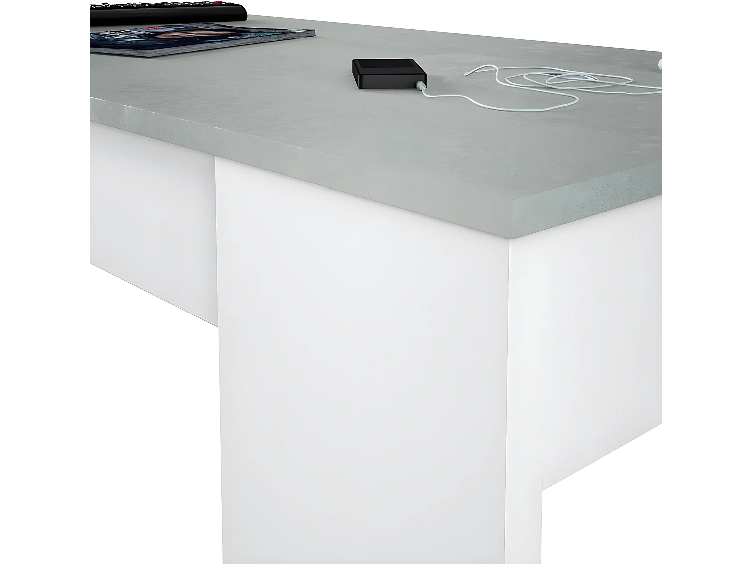 Table basse modulable coloris Blanc Artik / Ciment en mélamine avec plateau - Dim : 45 x 100 x 50 cm