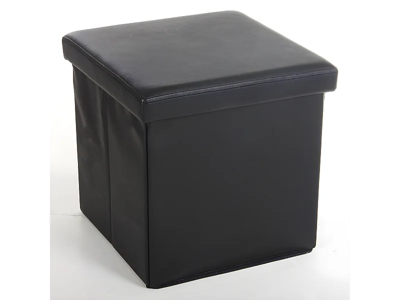 Lot de 2 poufs carrés en Polyuréthane Lilo noir, Dim : H37.5 x P38 x L38 cm