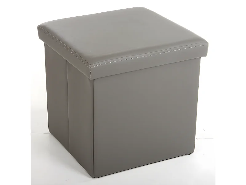 Lot de 4 poufs carrés Lilo en Polyuréthane coloris gris, Dim : H37.5 x P38 x L38 cm