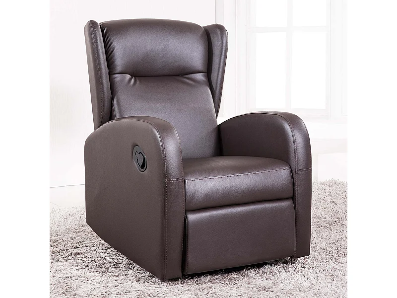 Fauteuil relax en simili-cuir coloris marron chocolat - Largeur 70 x profondeur 77 cm