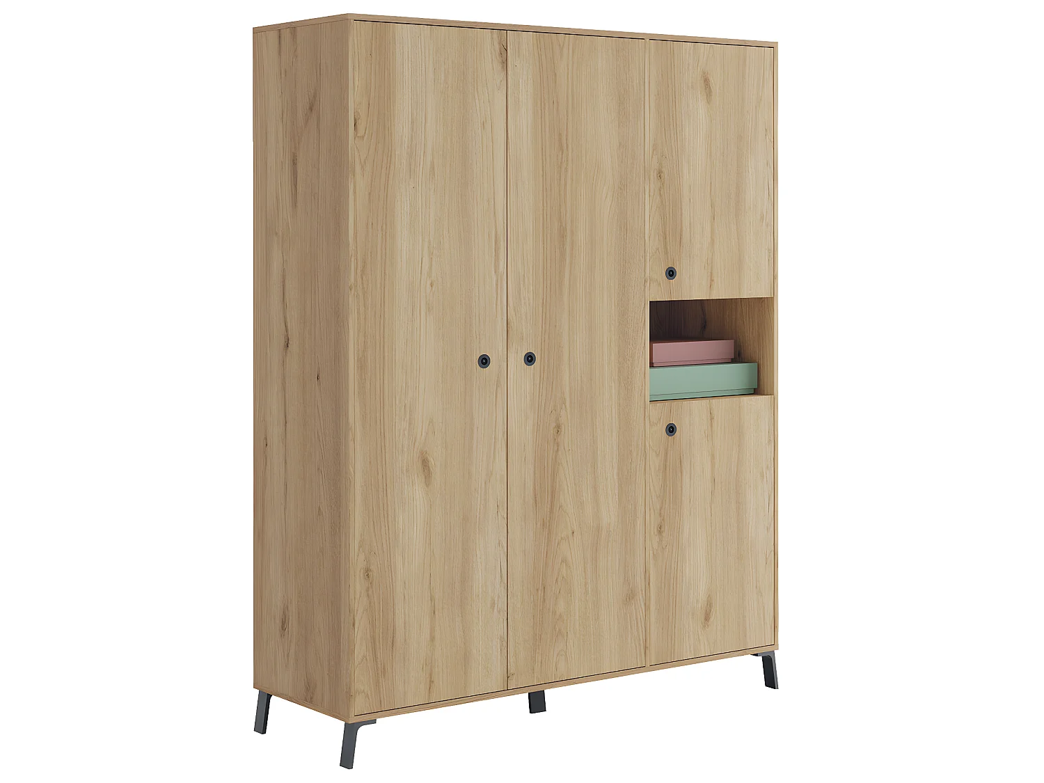 Ensemble chambre à coucher complète adulte coloris chêne doré ( armoire + commode rangement + 2 chevets + Tête de lit )