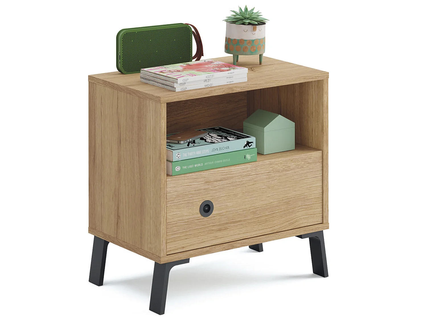 Ensemble chambre à coucher complète adulte coloris chêne doré ( armoire + commode rangement + 2 chevets + Tête de lit )