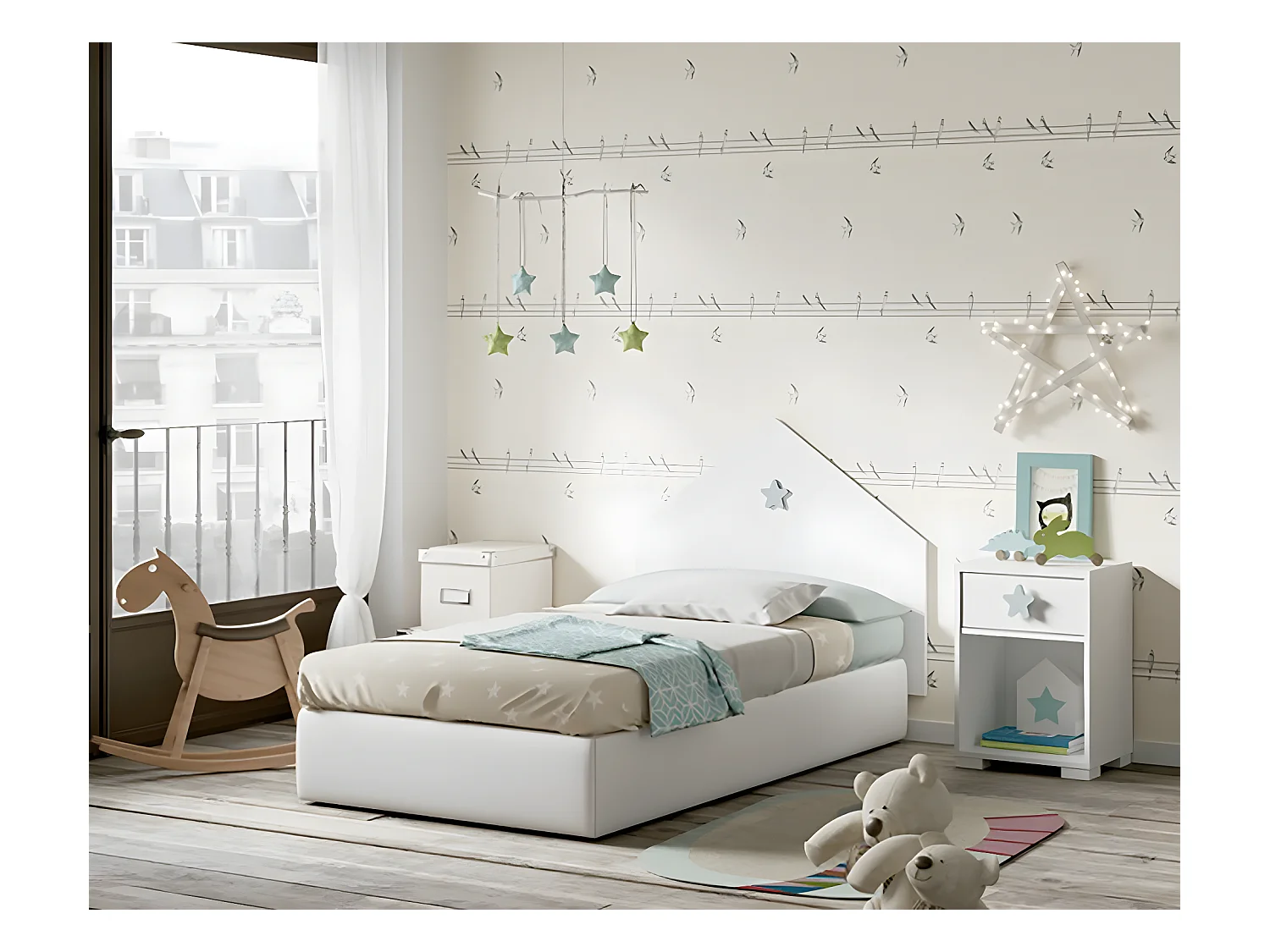 Ensemble de chambre à coucher enfant coloris blanc ( Tête de lit + 2 chevets )