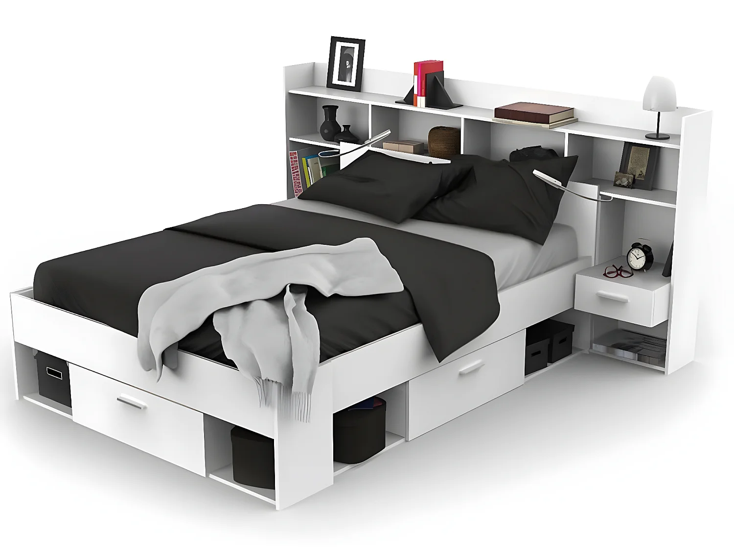 Environnement de lit coloris blanc mat - 221,8 x 108,5 x 37,6 cm