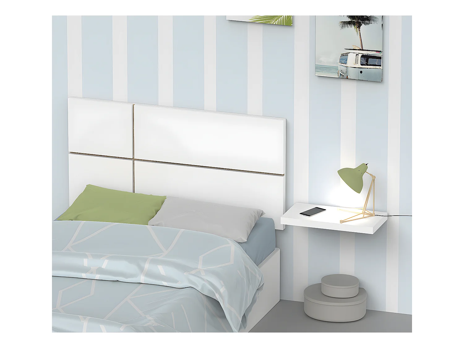 Tête de lit enfant coloris blanc / Cambrian - Hauteur 50 x Longueur 100 x Profondeur 3.2 cm