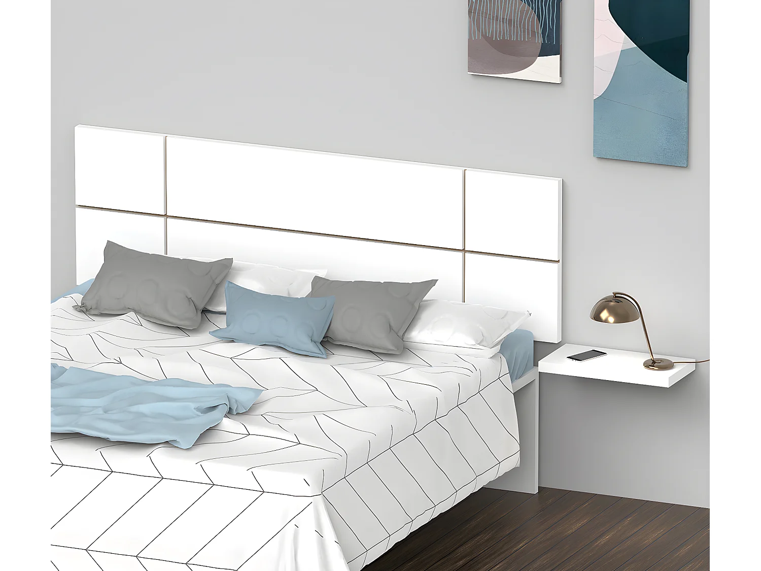 Tête de lit adulte coloris Blanc / Cambrian - Hauteur 50 x Longueur 160 x Profondeur 3.2 cm