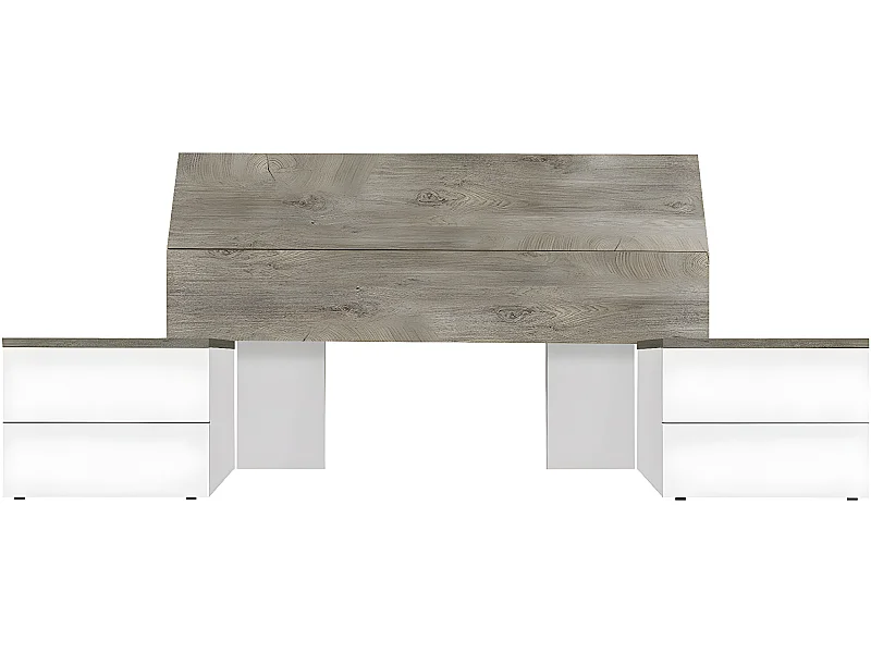 Tête de Lit avec 2 Tables de Chevet coloris blanc artic / chêne à nœuds alaska - Hauteur 96 x Longueur 256 x Profondeur 34 cm