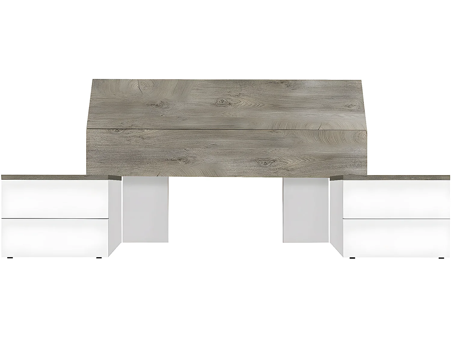 Tête de Lit avec 2 Tables de Chevet coloris blanc artic / chêne à nœuds alaska - Hauteur 96 x Longueur 256 x Profondeur 34 cm