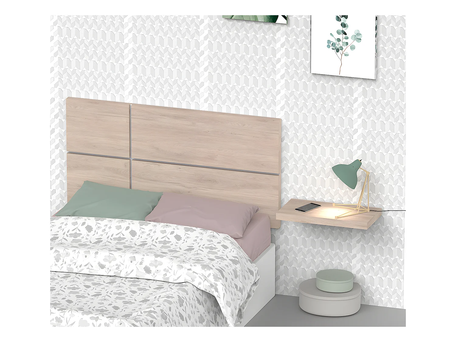 Tête de lit enfant coloris effet bois/blanc - Hauteur 50 x Longueur 100 x Profondeur 3.2 cm