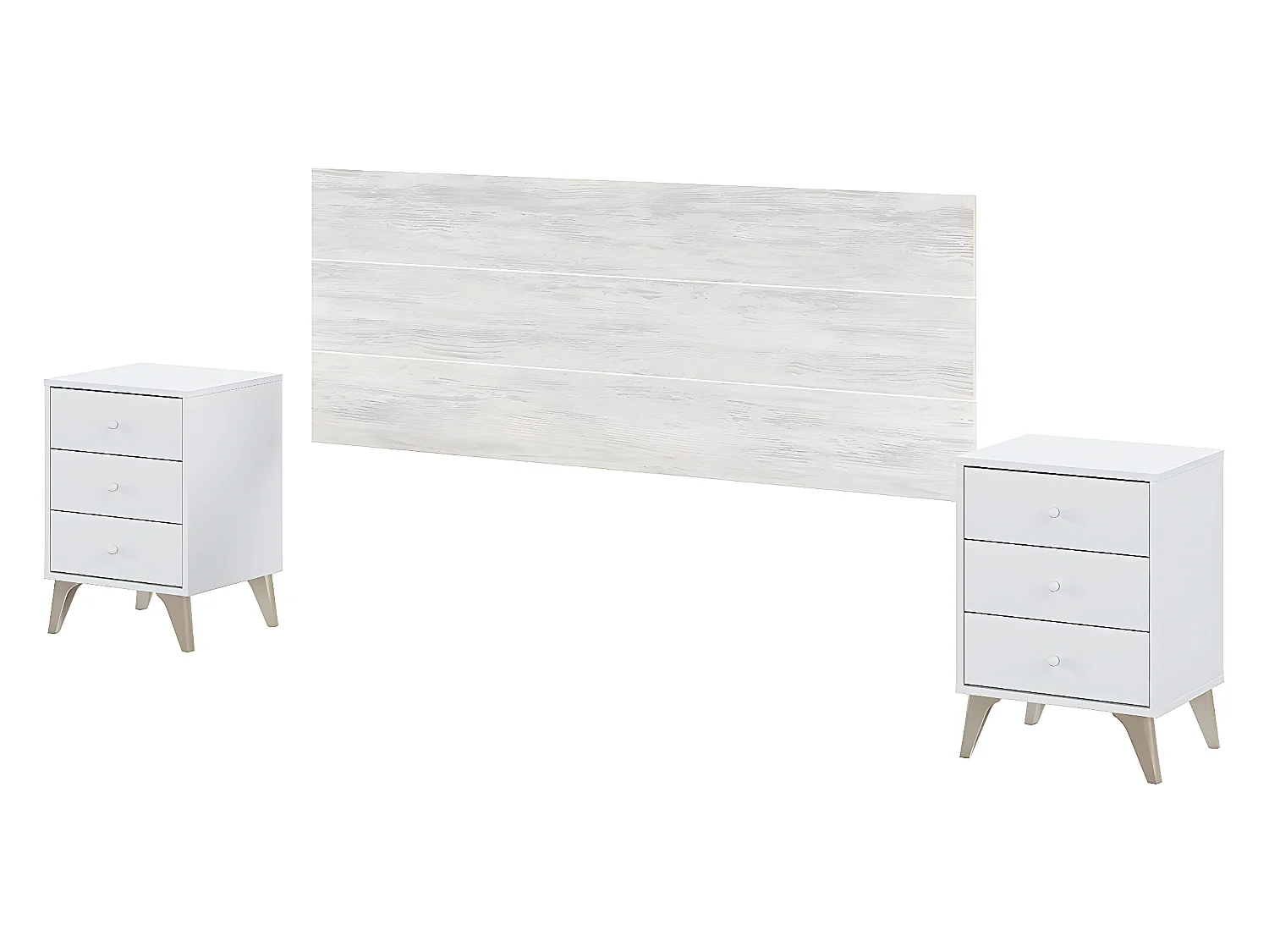 Tête de lit + 2 Tables de chevet coloris blanc artic / blanc poli - Hauteur 101 x Longueur 240 x Profondeur 33,5 cm