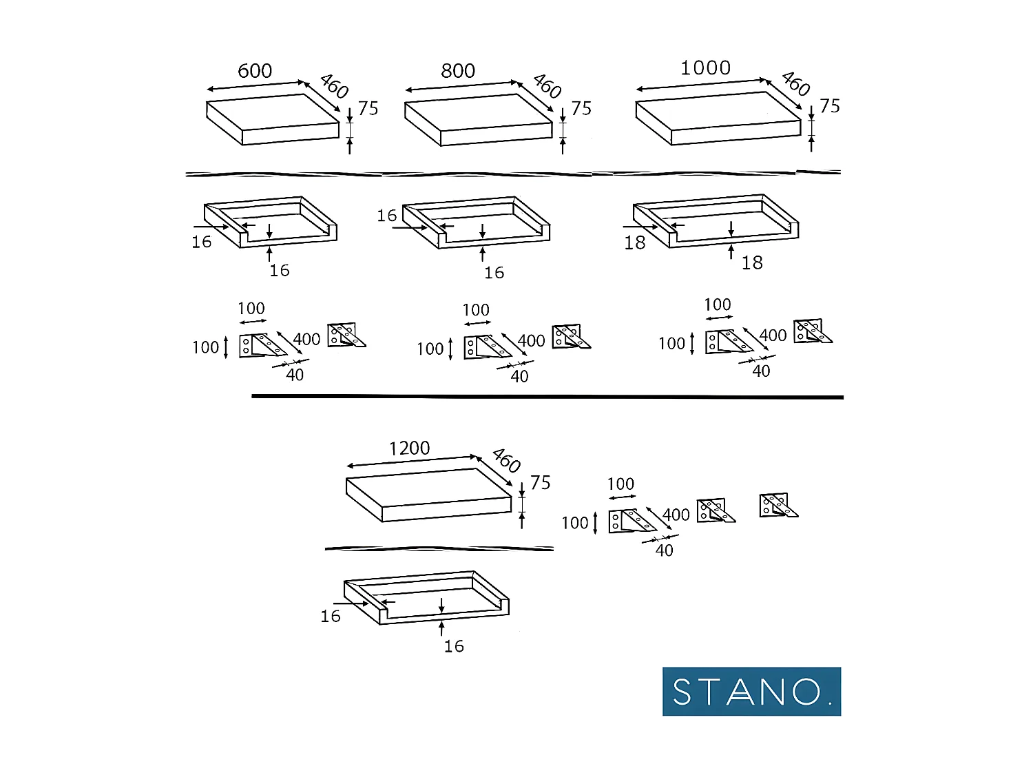 Plan suspendu pour vasque TOP chêne 80 x 46 cm
