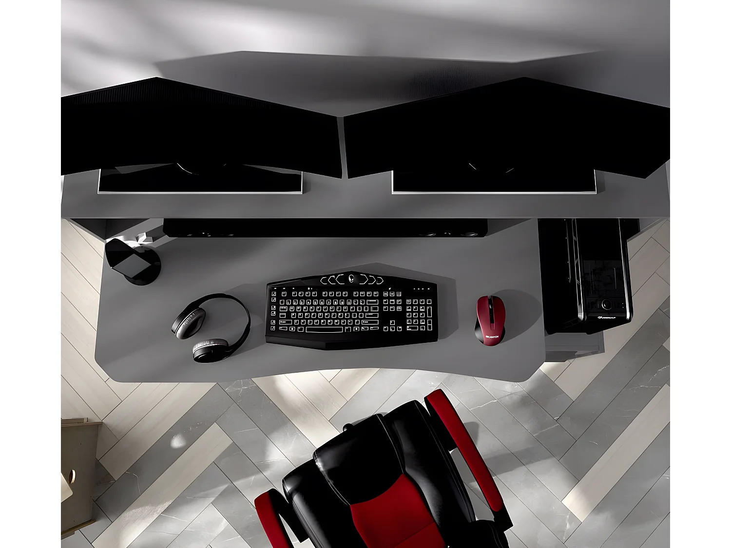 Bureau Gaming Table de jeu coloris graphite - Longueur 153,5 x Profondeur 62-68.5 x Hauteur 84.2-97 cm