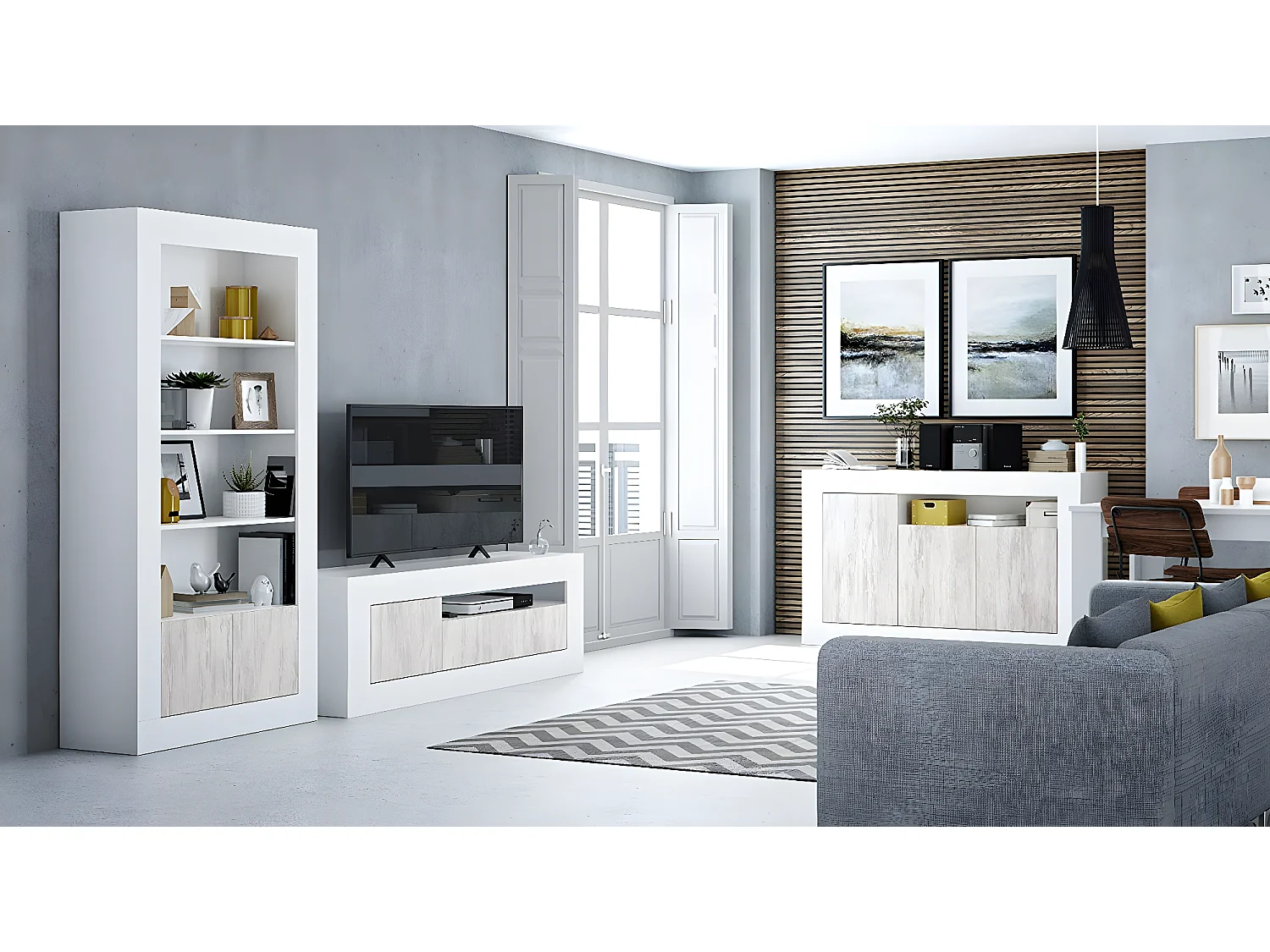 Bibliothèque avec 4 Tablettes coloris blanc artic / blanc poli -  Hauteur 181 x Longueur 94 x Profondeur 35 cm