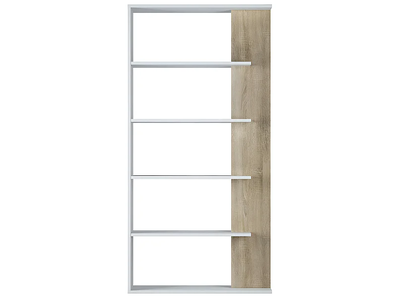 Bibliothèque avec 5 étagères coloris Blanc / Chêne en mélamine - Dim: 180 x 90 x 25 cm