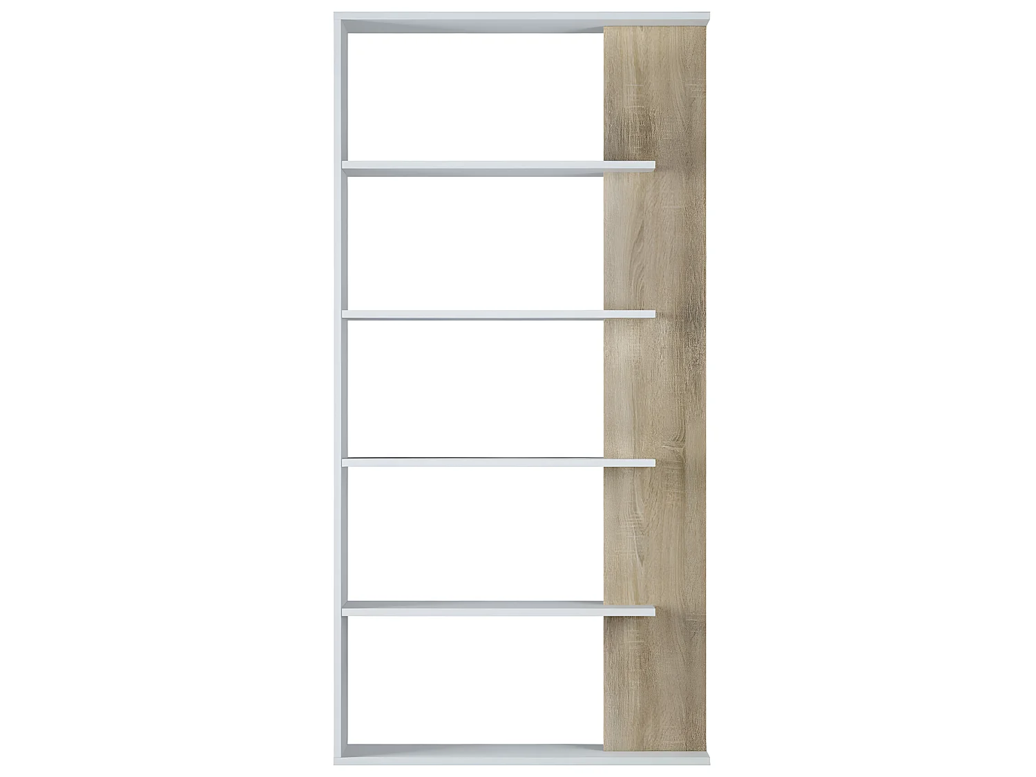 Bibliothèque avec 5 étagères coloris Blanc / Chêne en mélamine - Dim: 180 x 90 x 25 cm