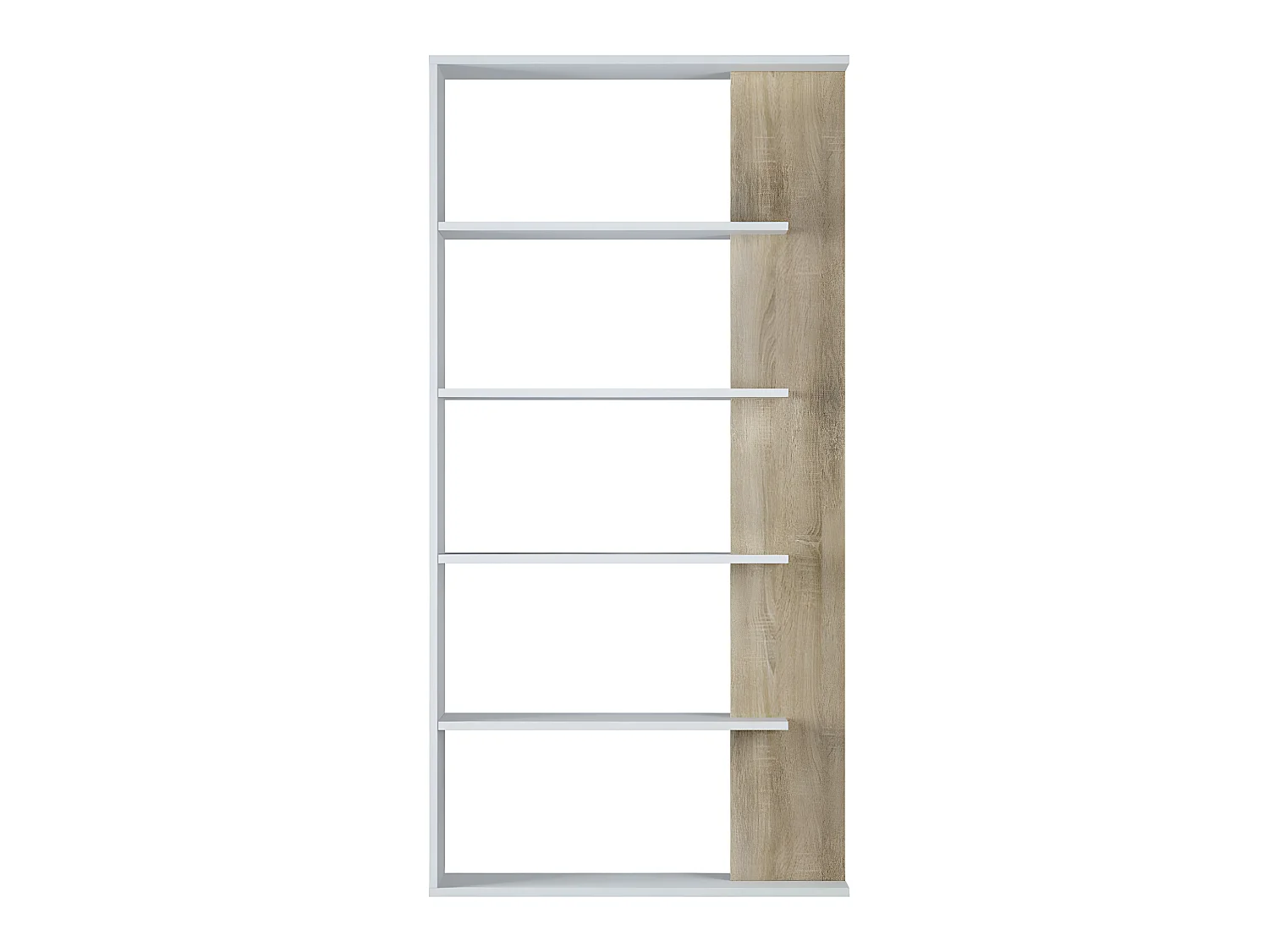 Bibliothèque avec 5 étagères coloris Blanc / Chêne en mélamine - Dim: 180 x 90 x 25 cm