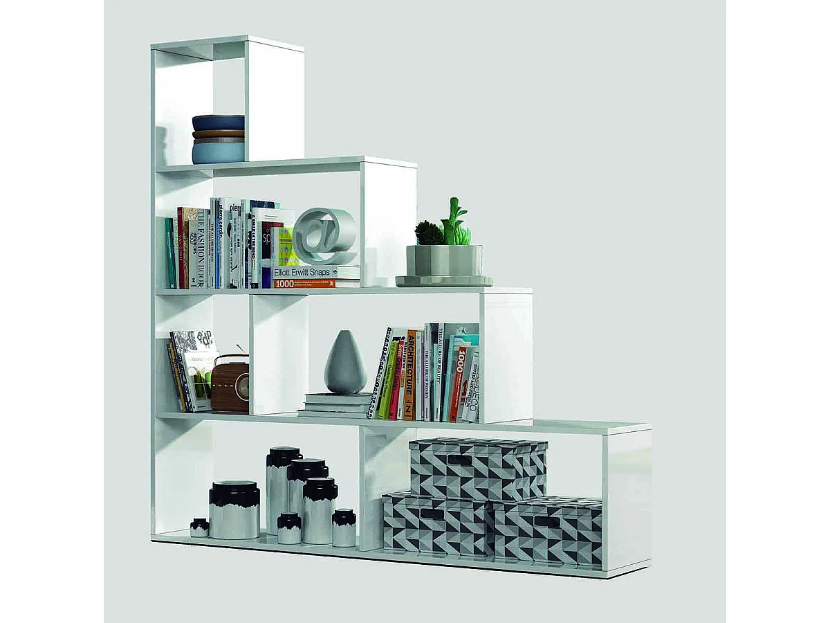 Bibliothèque avec 4 étagères coloris Blanc Brillant en mélamine - Dim: 145 x 145 x 29 cm