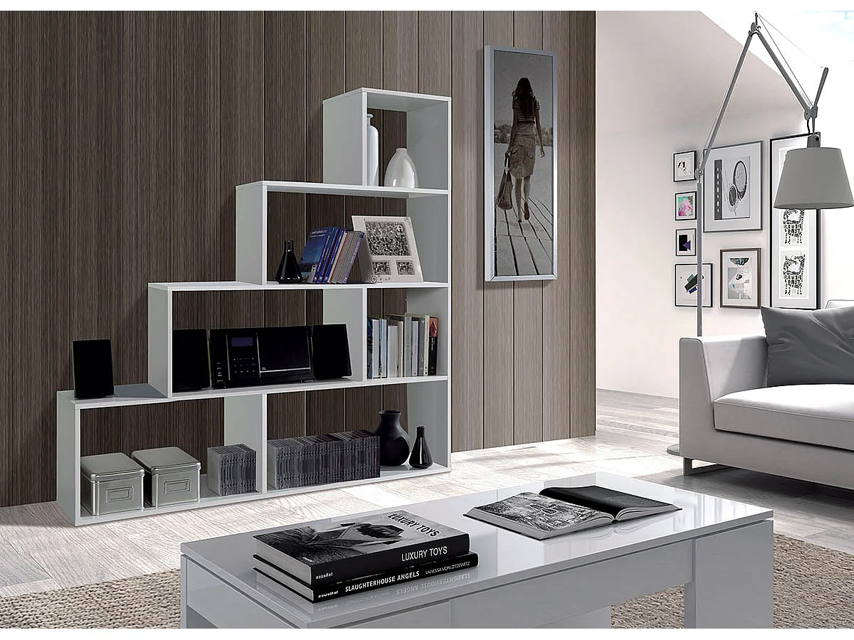 Bibliothèque avec 4 étagères coloris Blanc Brillant en mélamine - Dim: 145 x 145 x 29 cm